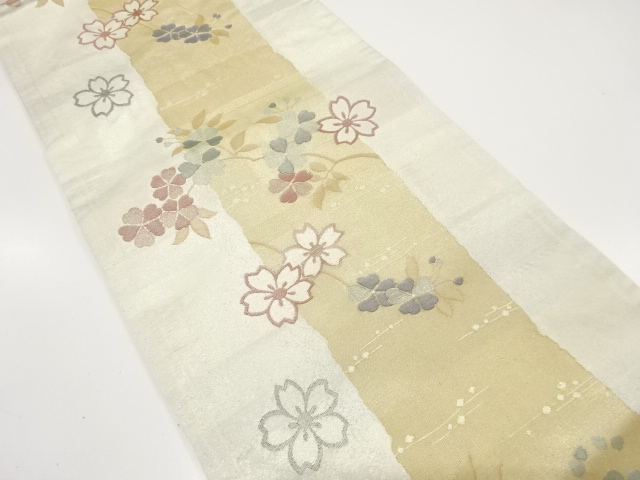 JAPANESE KIMONO / ANTIQUE FUKURO OBI / WOVEN STRIPE & SAKURA